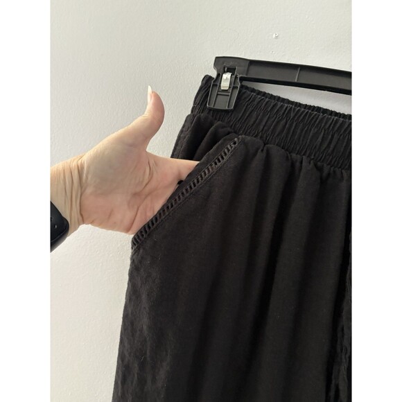 Briggs Linen Blend Wide Leg Pants Size M Black Beachy Lagenlook Boho Festival - Picture 5 of 16